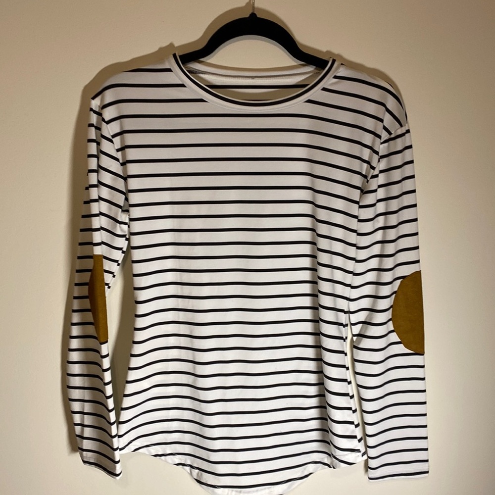 Long Sleeve Stripped Top with Suede elbow Pads